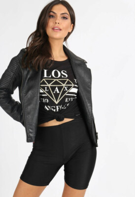 Womens Black Slinky High Waist Cycling Shorts UK