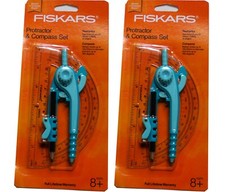 Fiskars Protractor Compass Set School Math Geometry Drawing Art 6" 12" Blue 2pk