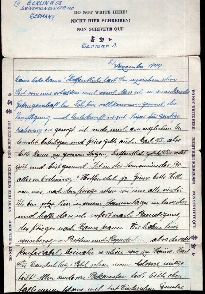 Cubierta de prisionero de guerra de Estados Unidos 1944 a Alemania. Campamento Huntsville Texas. Censurado Foto 3 de 3