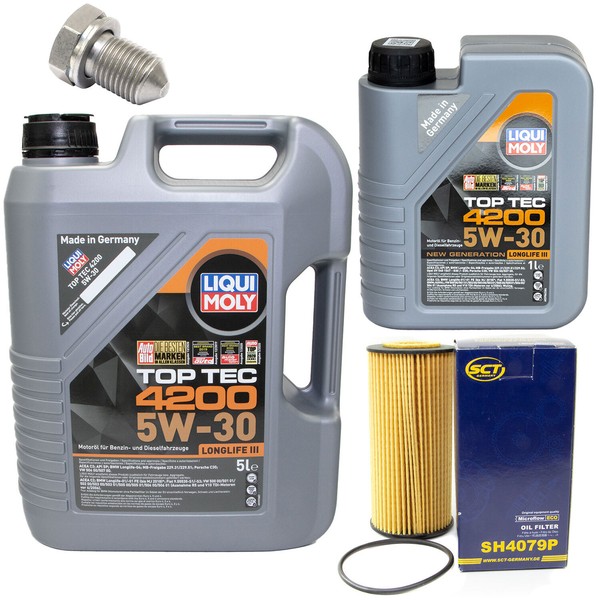 MotoröL Set 5W-30 6 Liter + ÖLfilter SH 4079 P + Schraube FüR VW Golf VII 2.0GTI-image