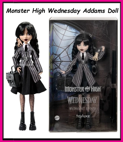 Monster High Wednesday Addams Doll in Nevermore Academy Uniform with Thing NEW ! - Picture 1 of 9