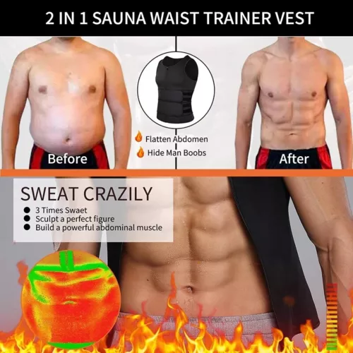Traje de sauna para hombre chaleco de sudor entrenador de cintura moldeador corporal compresión gimnasio torso sin mangas - Imagen 10 de 31