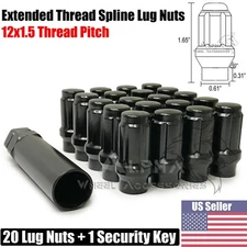20 Black 6 Spline 12x1.5 Extended Thread Lug Nuts For Chevy Corvette C4 C5 C6 C7