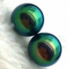 Pair of 12-13mm South Sea Genuine Green Round Loose Pearl Undrilled 0118