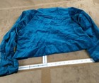 Doncaster blue velvet blazer with long sleeves, shown on cardboard, measuring approximately 16 inches tall.