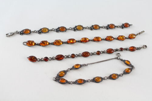 Sterling Silver Amber Bracelets Baltic Foliate Nouveau Style Panel x 4 (36g) - Picture 1 of 5