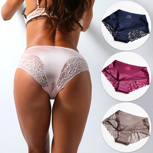Women Seamless Underwear Sexy Lace Lingerie Knickers Ice Silk Panties Briefs .
