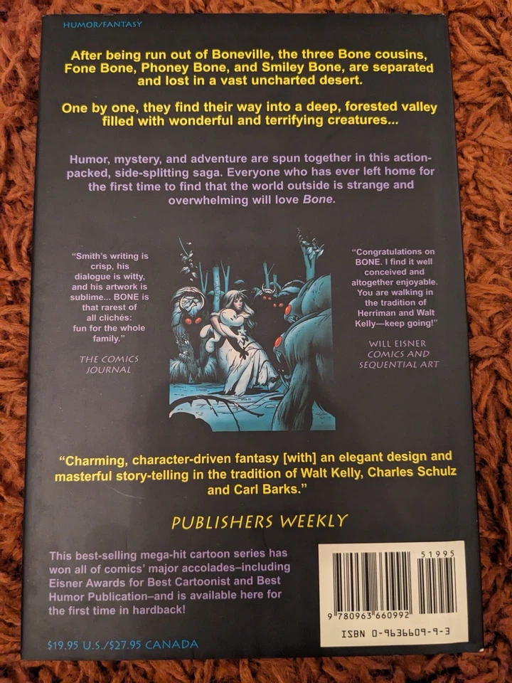 Bone Vol 1 - Primera Edición Firmada HC - Firmado con Pequeño Doodle Jeff Smith Foto 3 de 4