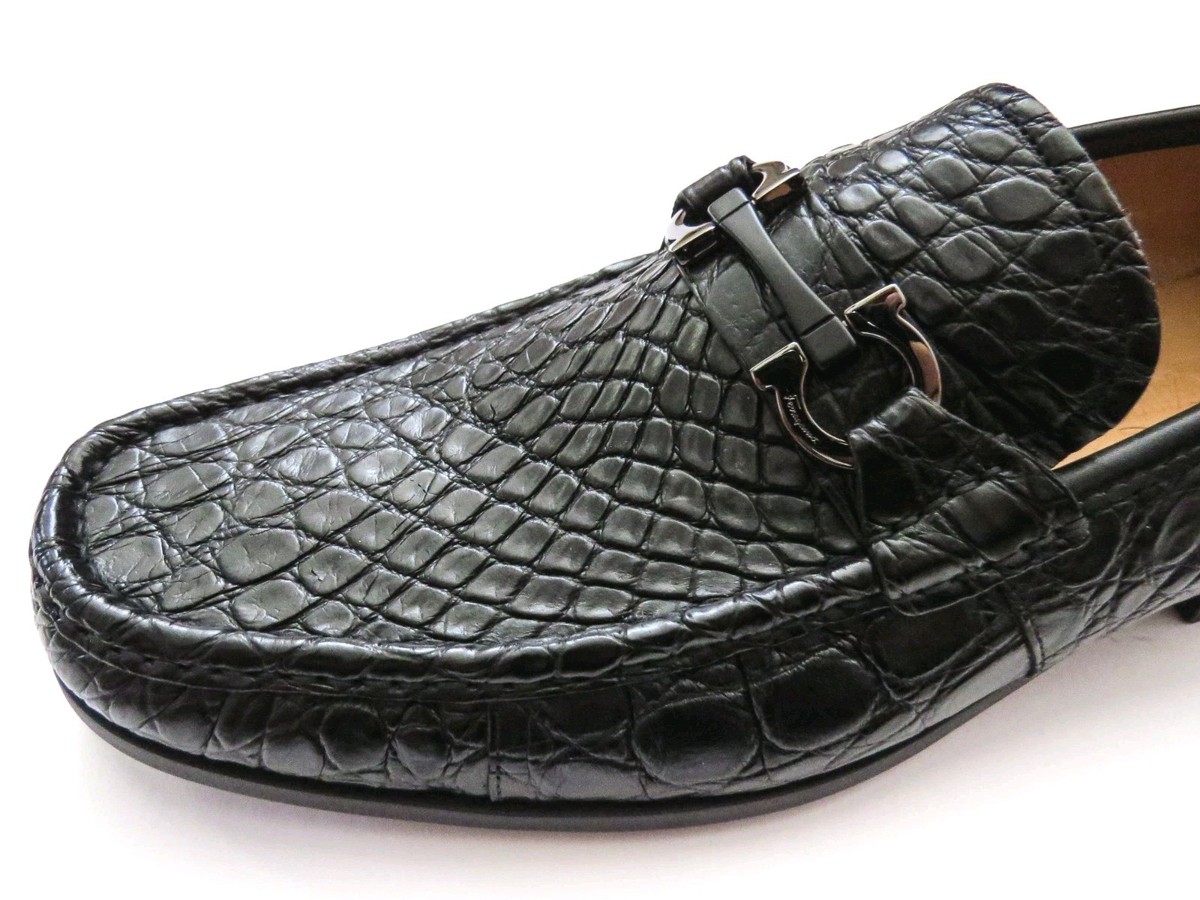 SALVATORE FERRAGAMO Black Crocodile Alligator Leather Shoes 12 US
