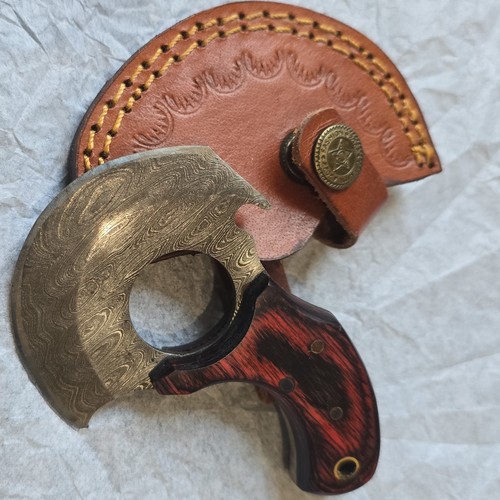 Miniature Damascus Steel Blade Knife, belt sheath, pizza cutter