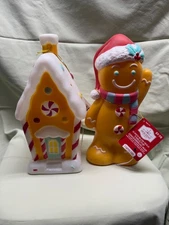 Holiday Time Christmas 11 Inch Light Up Tabletop Blow Mold Gingerbread Man House