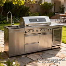 82" 6-Burner Barbecue Island Grill w/ Cooler & Sink 85000BTU LPG Outdoor Kitchen