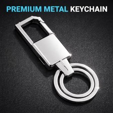 Men  s Metal Keychain Carabiner Double Ring Key Holder Ring Silver Durable Gift