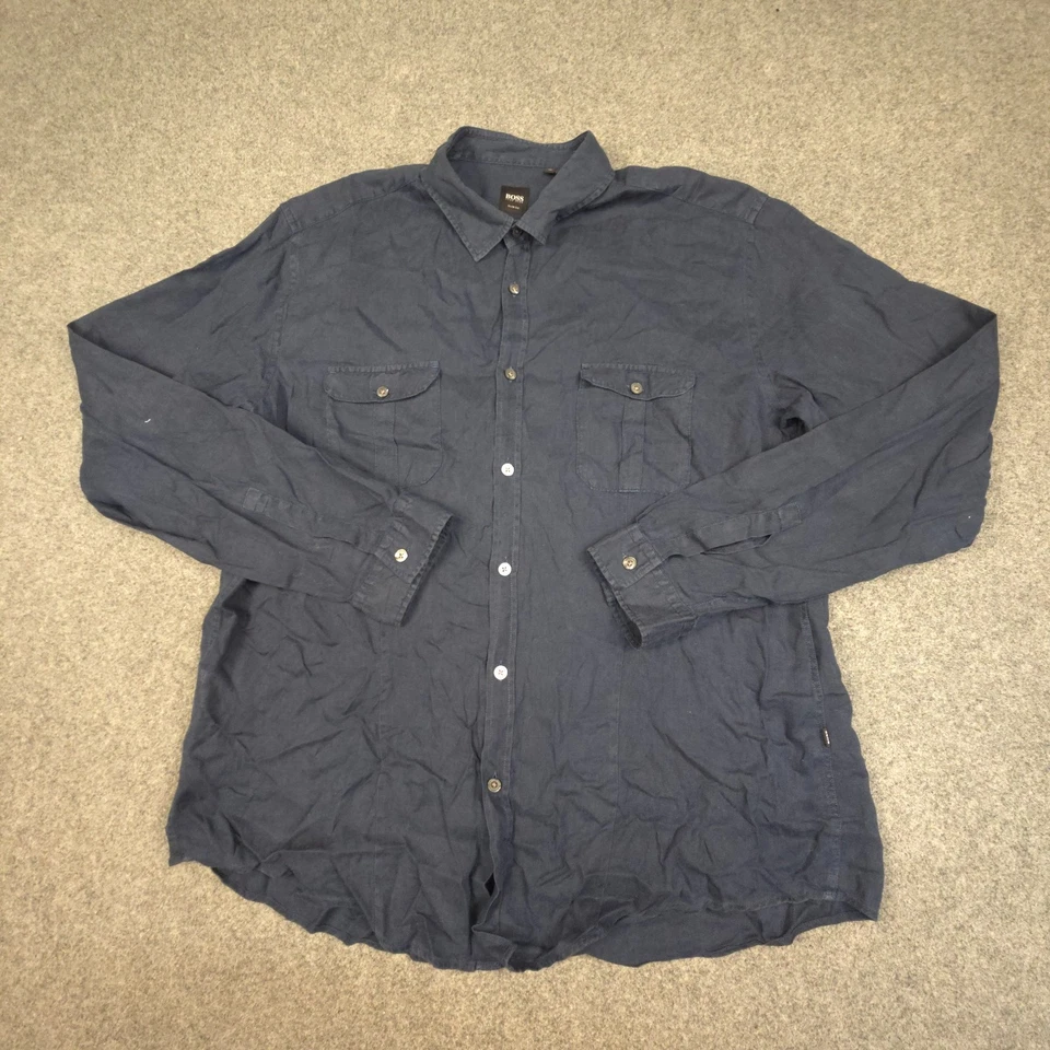 Hugo Boss Shirt Mens XLARGE blue Long Sleeve Button Up collared Linen Size XL - Image 2 of 4