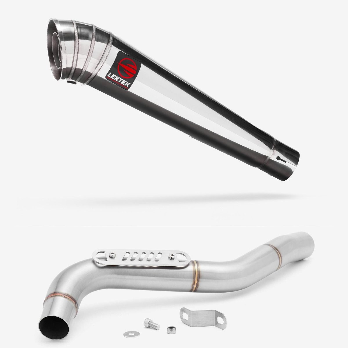 Lextek Stainless Steel MP4 Polished 300mm Exhaust with Link Pipe Silencer Rear