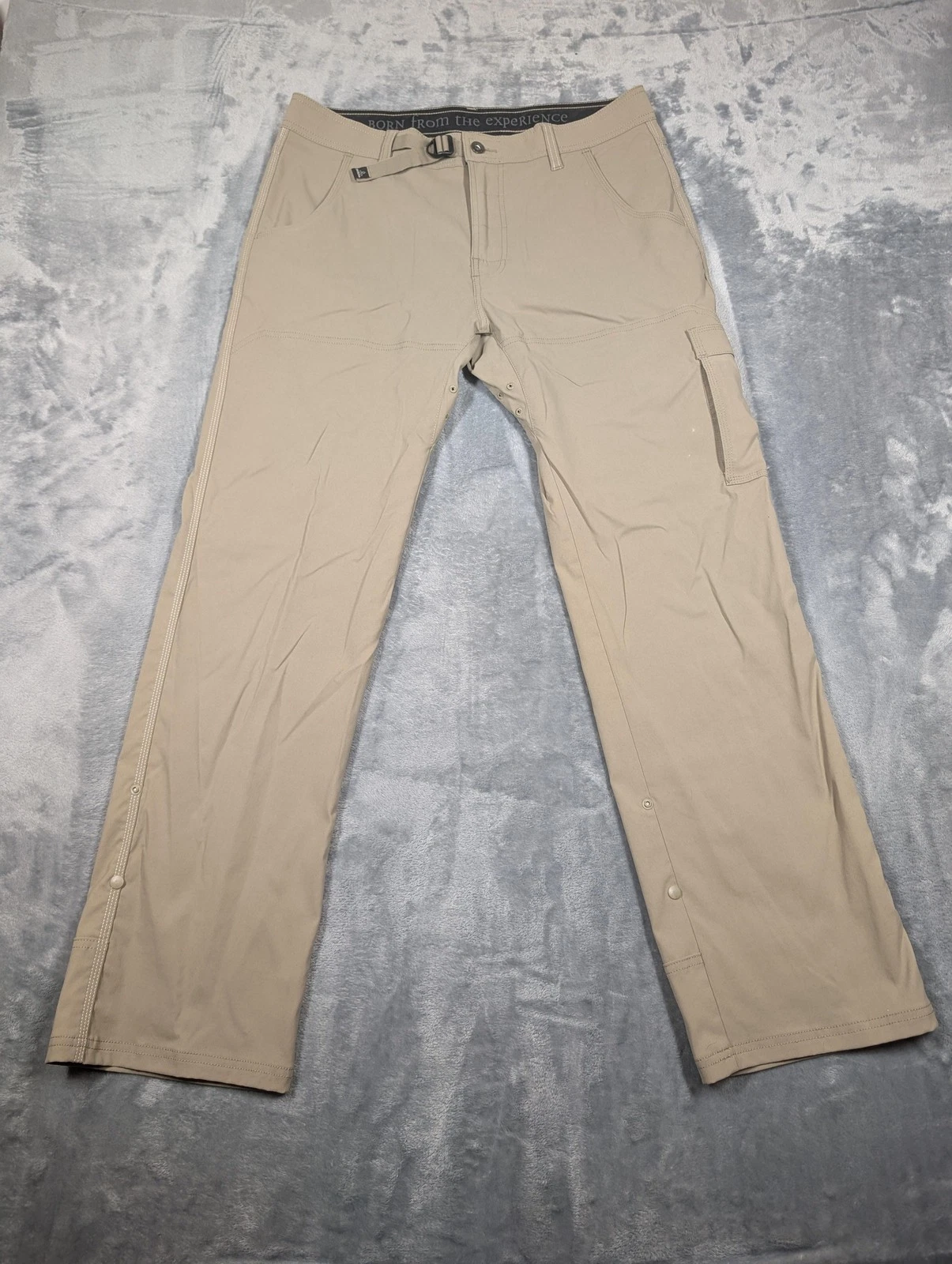 PrAna Brion Pants Mens 34x31 Beige Cargo Hiking Nylon Stretch Quick Dry Outdoor