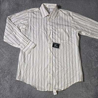 Burberrys Mens 16-32 Button Down Shirt White Navy Pinstripe Vintage NWT USA