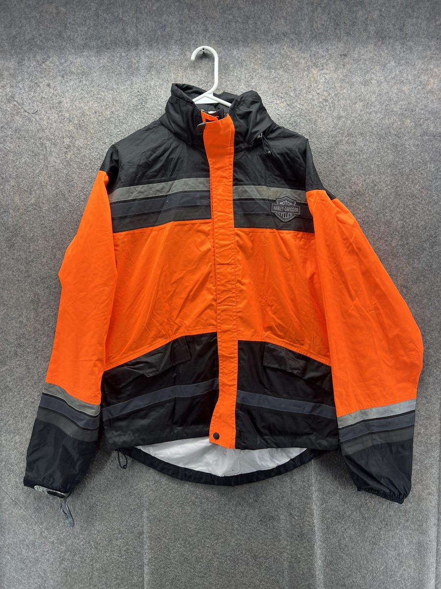 Harley-Davidson Jacket Mens Medium Orange Black Hooded Reflective