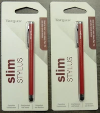 2 Targus Slim Stylus For Smartphone, iPad and Galaxy Devices, Red, Sealed Packs