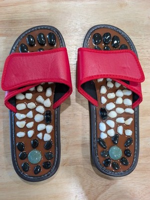 BYRIVER River Stone Massage Slippers Reflexology Size 10 Red Open Box J7