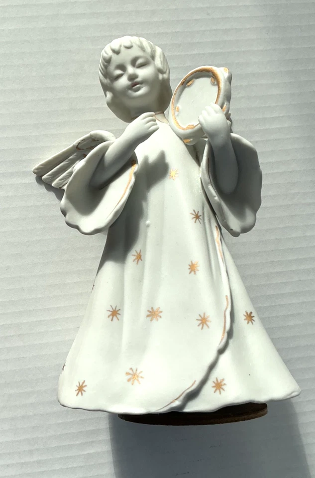 Vintage Schmid Angel Tambourine Porcelain Girl Angel Figure Music Box - Image 4 of 4