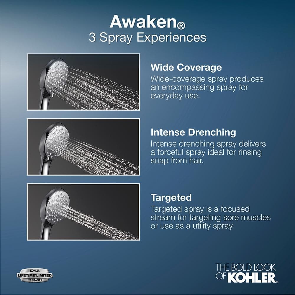 KOHLER Awaken 5 Dual Wall Mount Fixed and Handheld Shower Head Polished Chrome