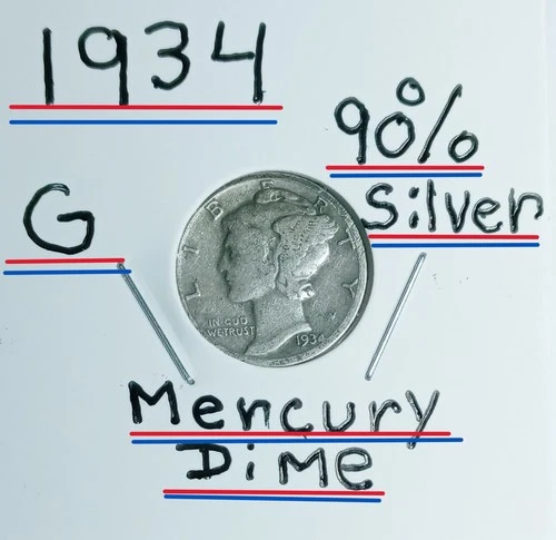 1934 (P) Mercury Dime Is In Good Condition It Is 90% Silver 92 yrs.Old Look& See