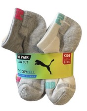PUMA Dry Cell Youth Low Cut Socks 10-Pair Fits Shoe Sizes 9-3.5