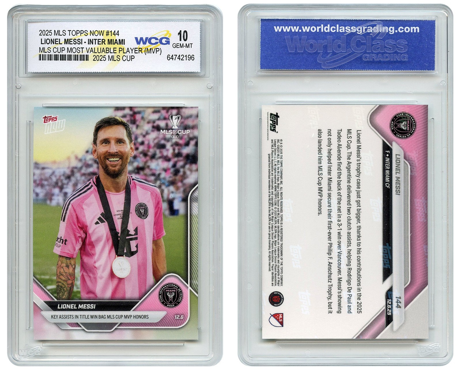 2025 MLS Topps Now LIONEL MESSI Inter Miami MLS Cup MVP Card #144 - GEM-MINT 10