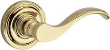 Baldwin PVCURRTRR003 Curve Privacy Door Lever with Round Rose, Polished Brass