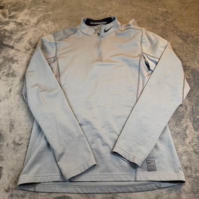 Nike Pro Hyperwarm Gray Herringbone 1/4 Zip Fitted Athletic Pullover Mens Medium