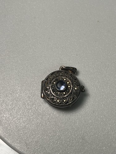 Vintage 925 Sterlingsilber mit ovalem Blautopas Giftdose Medaillon Anhänger 1" - Bild 3 von 14