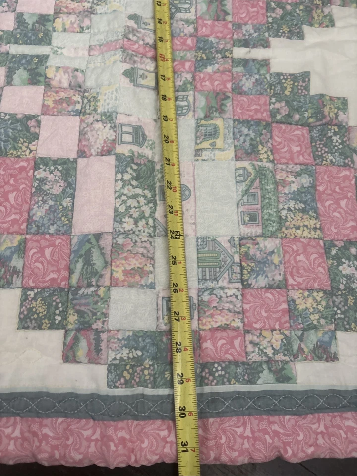 Edredón de bebé hecho a mano, retazos de corazón rosa y azul Foto 4 de 4