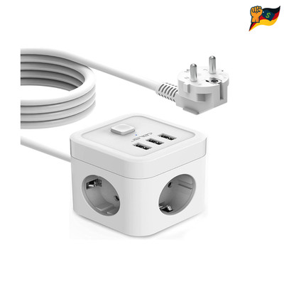 JSVER Steckdosenwürfel 5M USB Steckdose 3Fach mit Schalter
