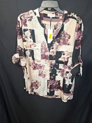 calvin klein collection Business Button Up Blouse Xlarge Cuff Sleeves 2...