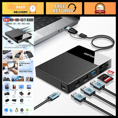 Portable 750GB External Hard Drive Docking Station, USB C 7-in-1 Hub, Card Reade