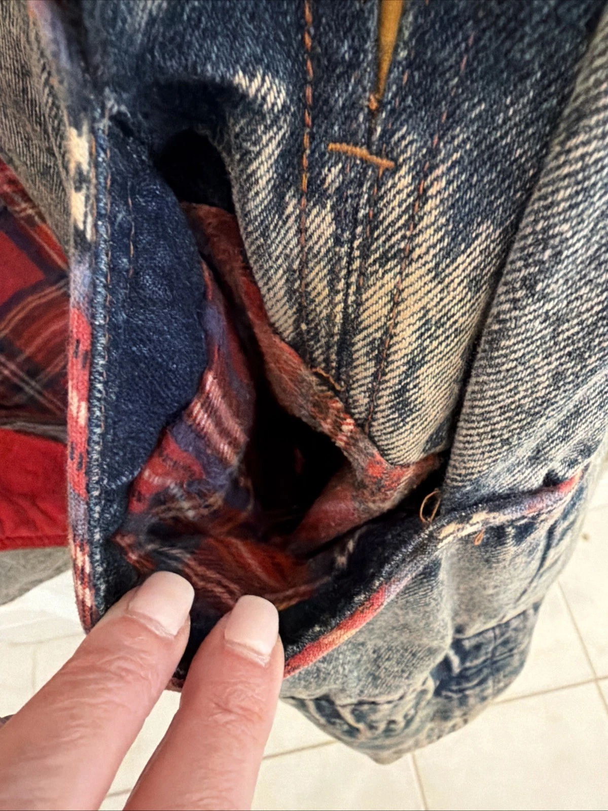Rare Vintage “Current Seen” Acid Washed Denim Jacket 70s/80s Plaid Lining - product detail image 13