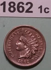 1862 INDIAN HEAD Small ONE CENT US COPPER COIN Uncirculated details cleaned!!!!!