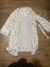 Carole Hochman Women's Robe And Gown Set Size L GREY/White Striped/floral EUC