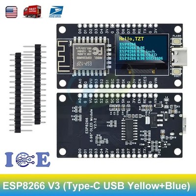 NodeMCU ESP8266 Board with 0.96'' OLED Display CH340 yellow blue WiFi Type C USB