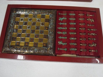 Made In Greece Chess Set Copper Bronze  Unique 8.5'' board,    1.25'' piece TRAVEL