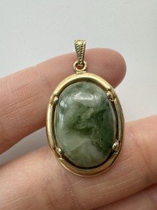 Authentic Vintage Gold Plated Oval Green Jade Pendant