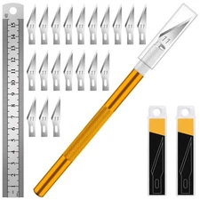Diyself 1Pcs Hobby Knife With Safety Cap And Ruler And 20Pcs Craft Kni