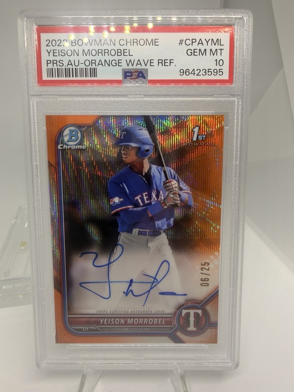 PSA 10 2022 Bowman Chrome YEISON MORROBEL RC AUTO ORANGE WAVE REFRACTOR /25