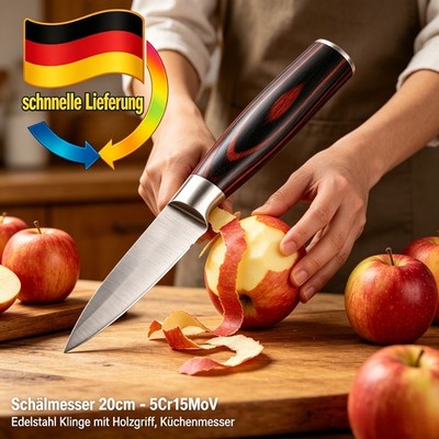 Küchenmesser Schälmesser 20cm   5Cr15MoV Edelstahl, ergonomischer Holzgriff