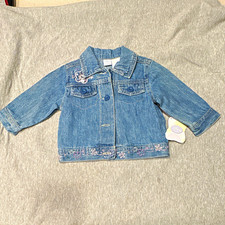Disney Baby Girls Blue Denim Jacket 3-6M Embroidered Marie Floral Pockets