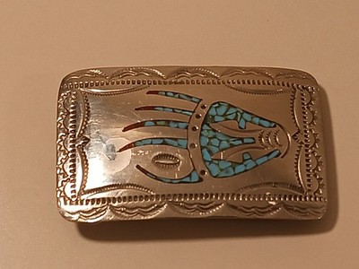 VGT Navajo WCB Wilson Carolyn Begay Sterling Silver Bear Claw Buckle Turquoise