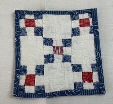 Antique Vintage Patchwork Mini Quilt Table Topper Or Doll Crib Quilt, Nine Patch