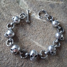 Totenkopf Armband Zinn 8,5 Zoll Biker Gothic Punk Silber Metallarmband UK