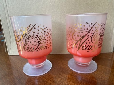 Vintage 1950s MCM Drinking Glasses Merry Christmas/Happy New Year Set Of 2